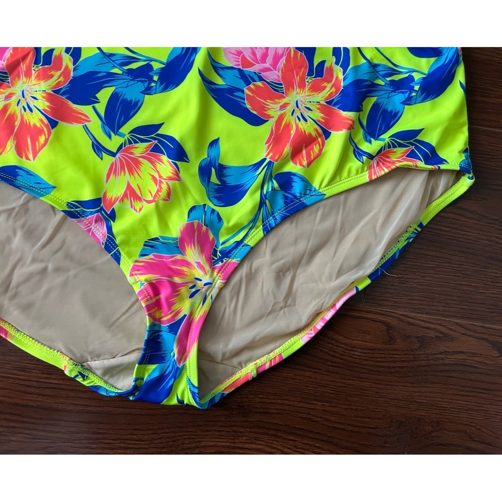 Cacique Lane Bryant High Waist Bikini Bottom Neon Tropical Floral Plus Size 32 - Picture 4 of 8